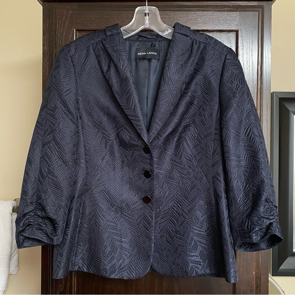 🌻Rena Lange Navy Silk Wool Blend Blazer Jacket Woman's Size 10